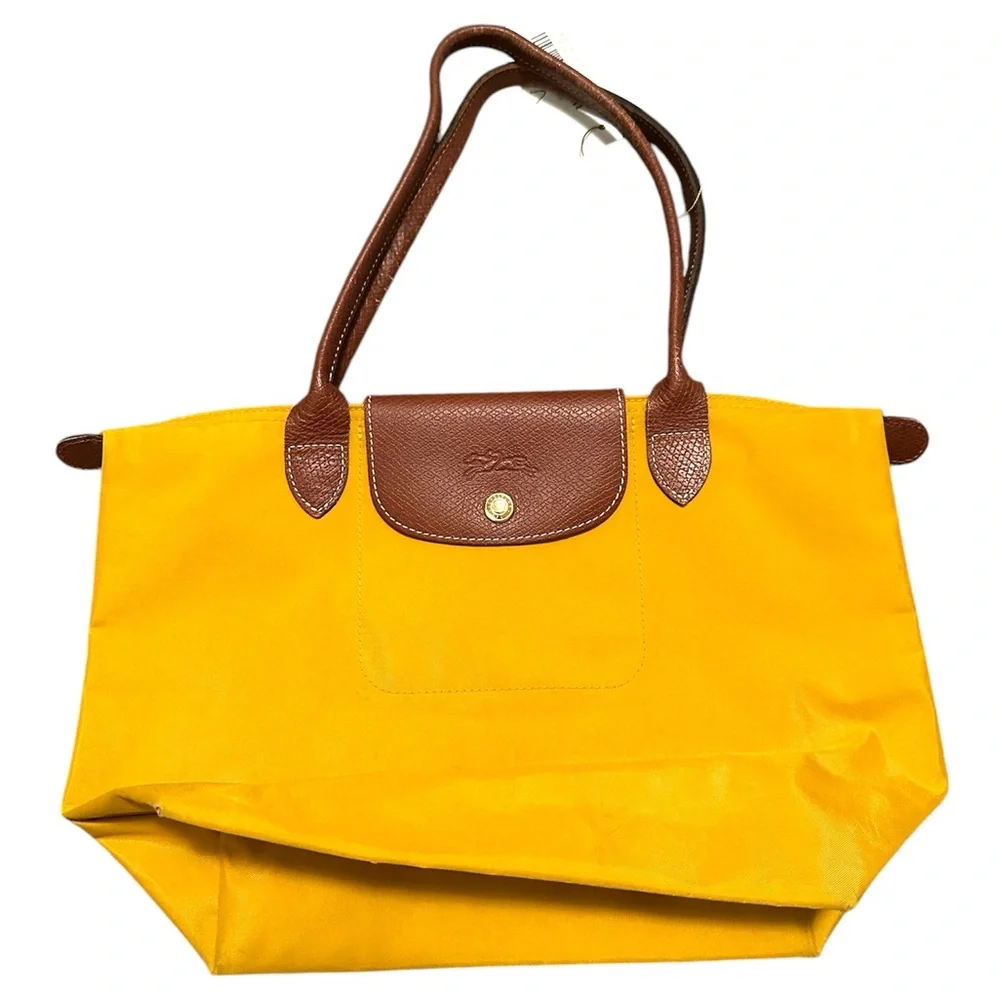 LONGCHAMP MUSTARD YELLOW AND BROWN LEATHER SHOULDER BAG - Picture 2 of 9